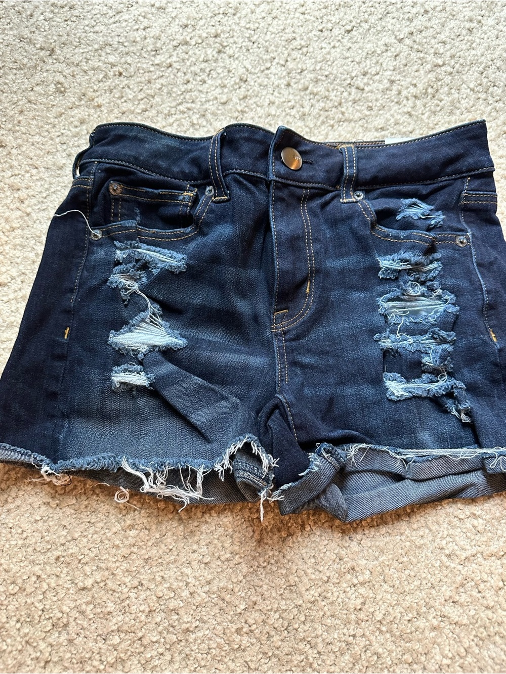 American Eagle Outfitters Dark Indigo Distressed Denim Shorts